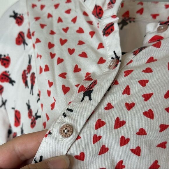 Stella McCartney Kids White Red Ladybug Heart Button Down Shirt Dress Girly Cute - Picture 5 of 9